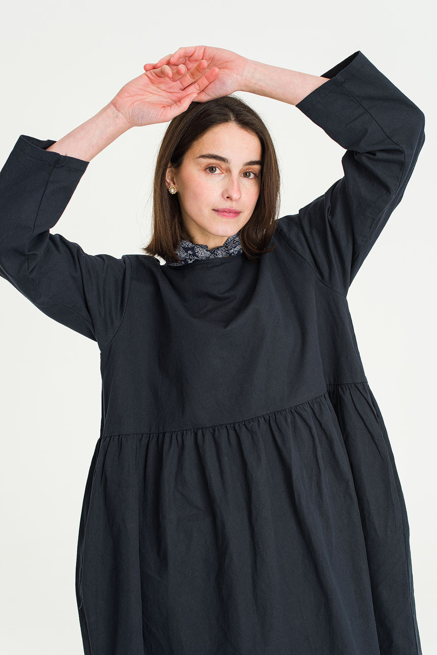 Ribbon Back Cotton Dress, Navy