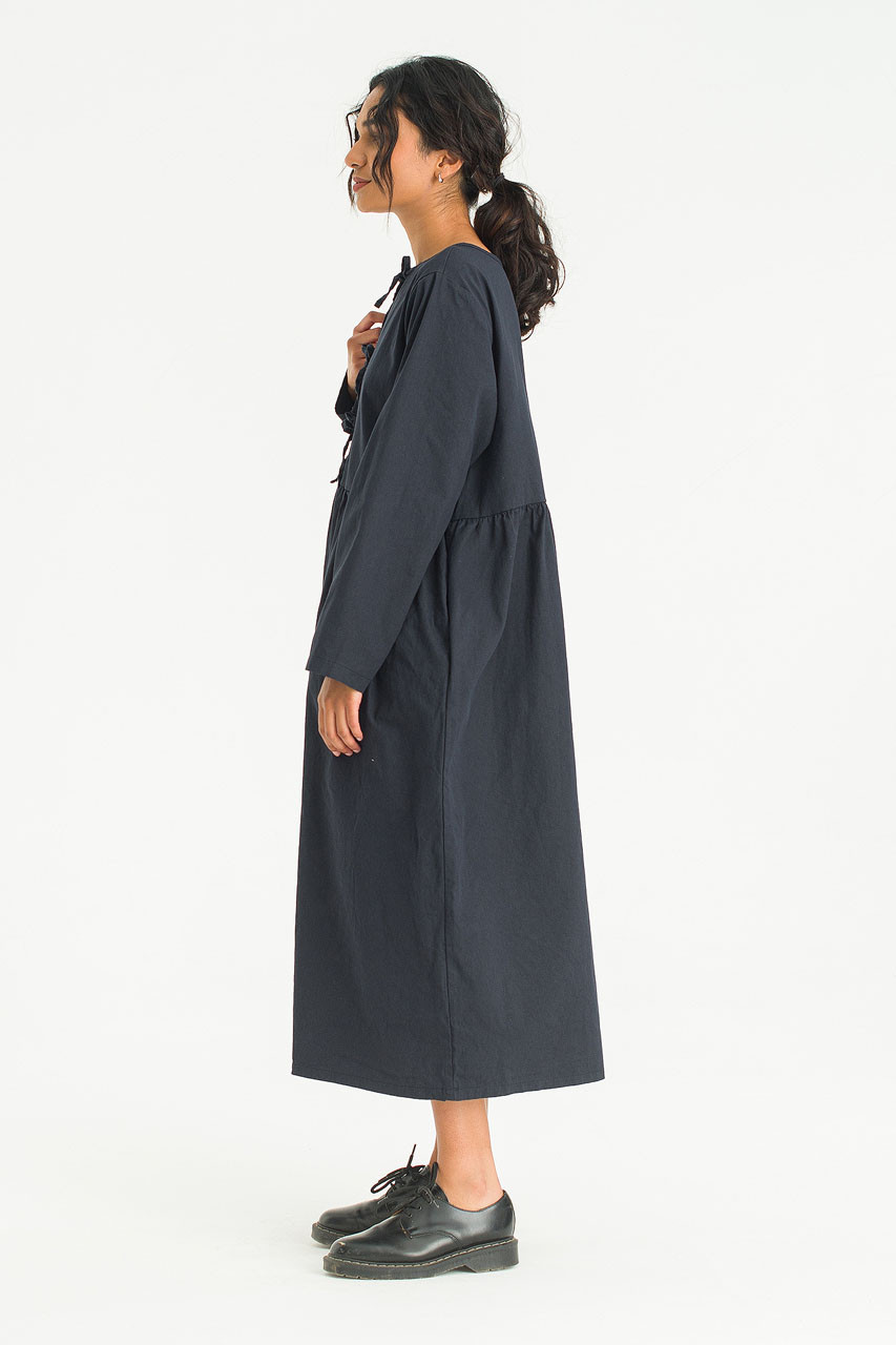 Ribbon Back Cotton Dress, Navy