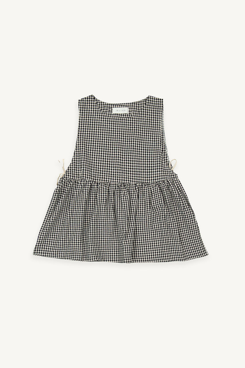 Faye Ribboned Vest, Black Gingham, Flatlay