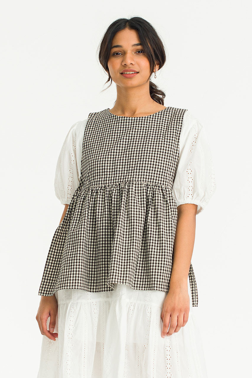 Faye Ribboned Vest, Black Gingham