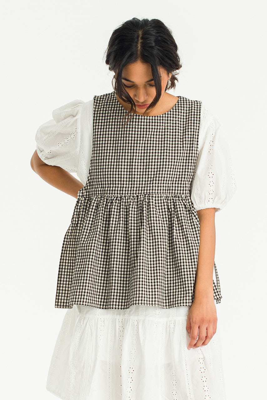 Faye Ribboned Vest, Black Gingham