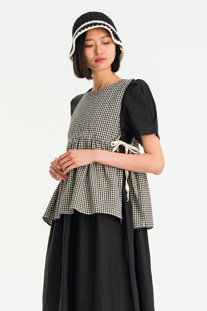 Faye Ribboned Vest, Black Gingham
