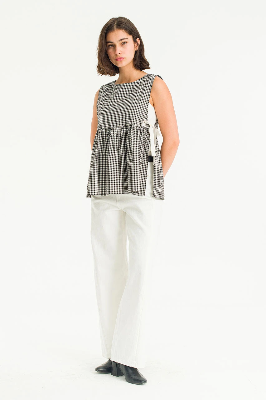 Faye Ribboned Vest, Black Gingham