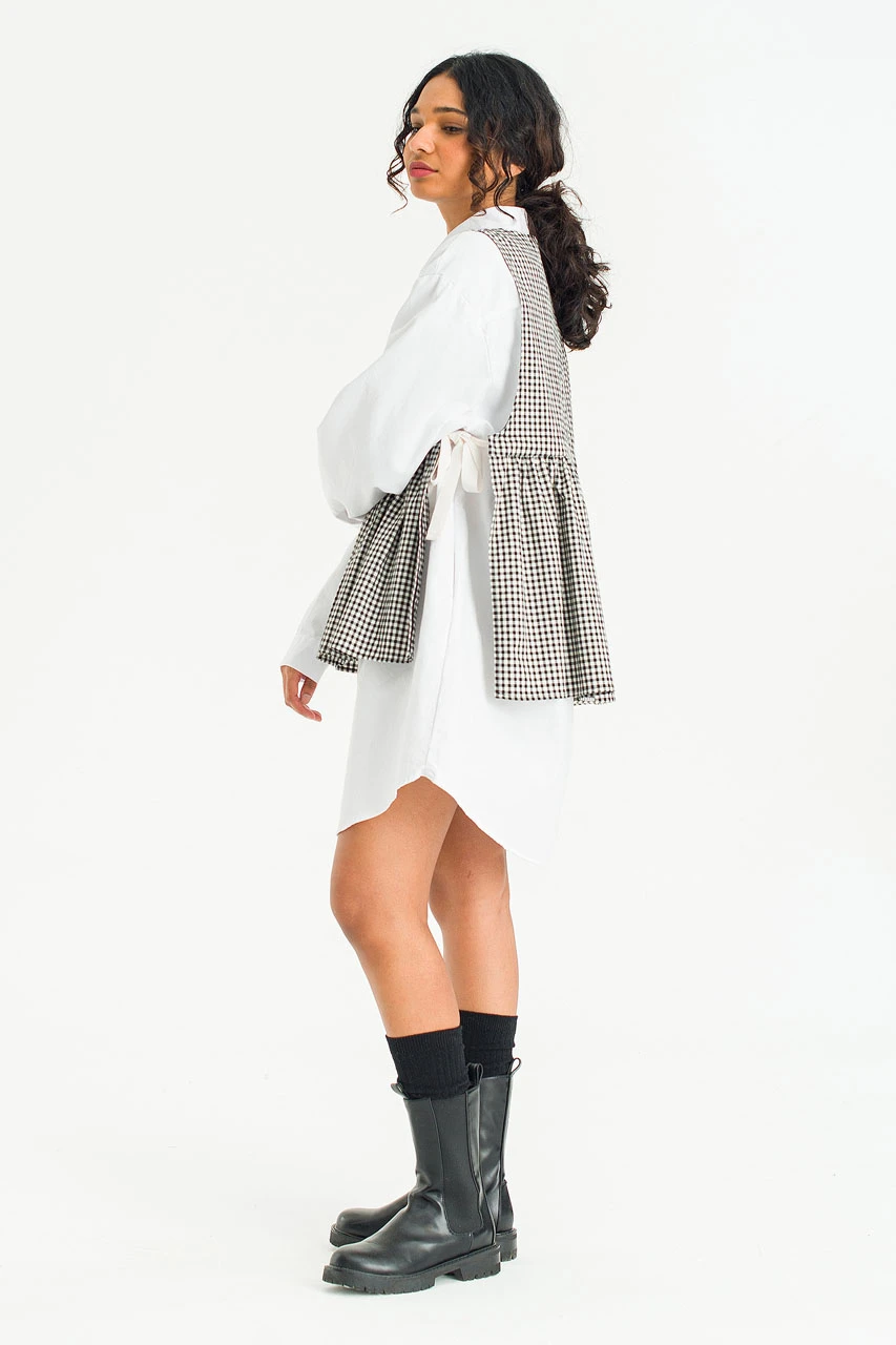Faye Ribboned Vest, Black Gingham