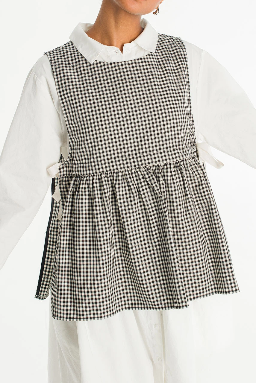 Faye Ribboned Vest, Black Gingham