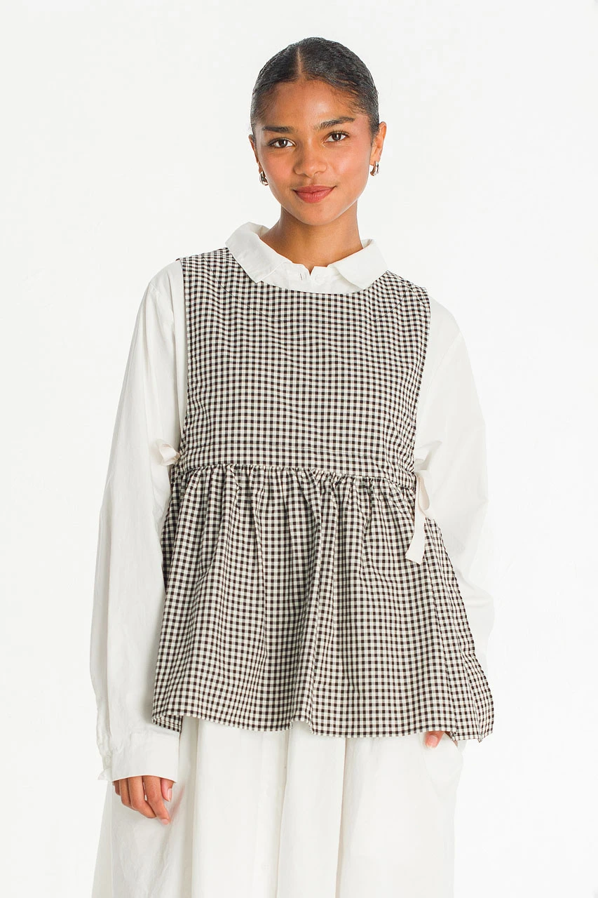 Faye Ribboned Vest, Black Gingham
