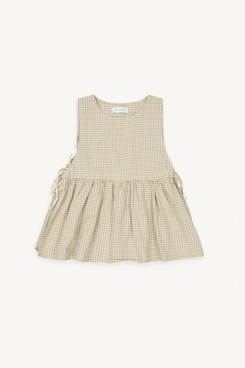 Faye Ribboned Vest, Beige Gingham, Flatlay