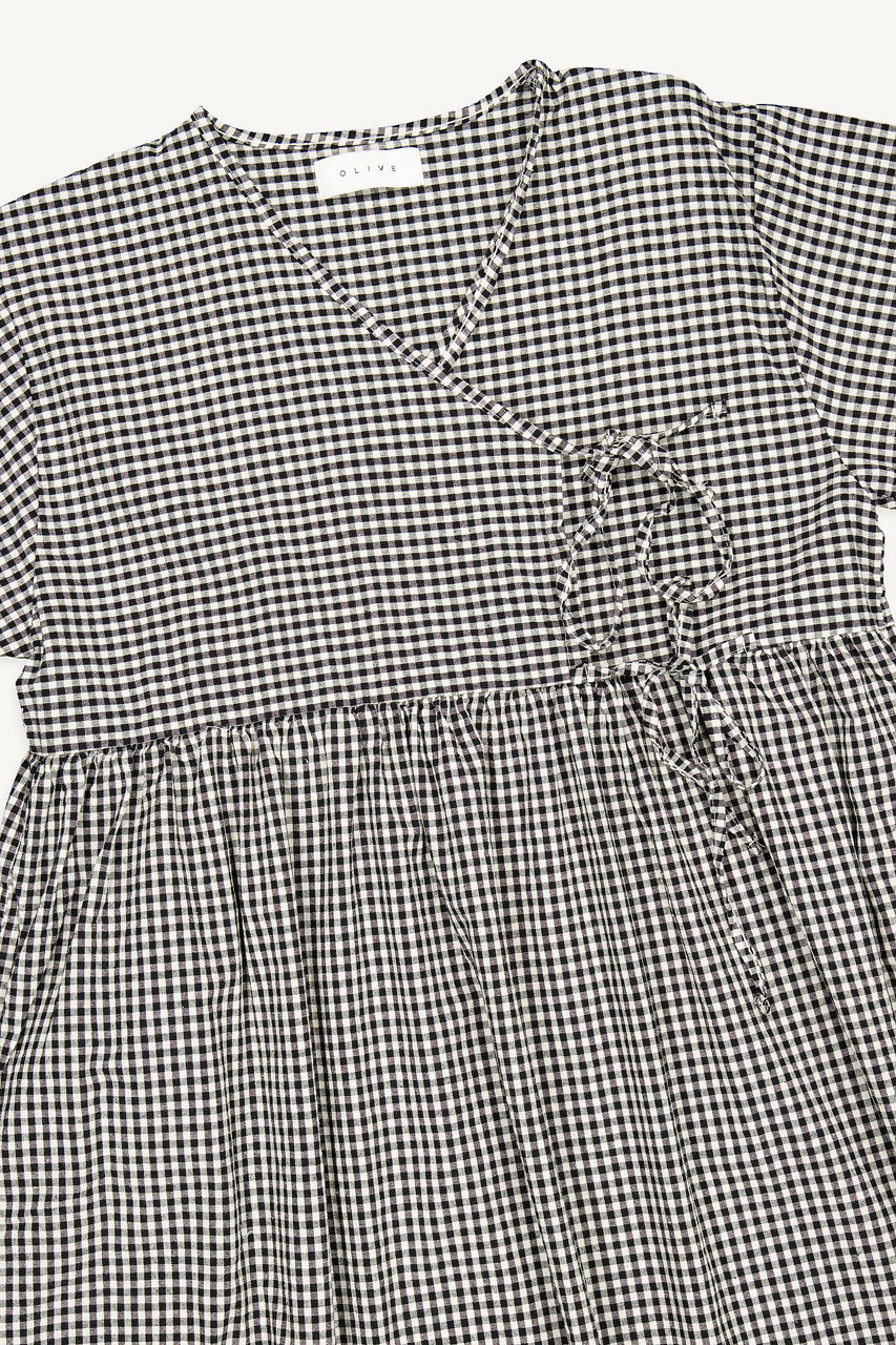 Faye Ribbon Dress, Gingham Black
