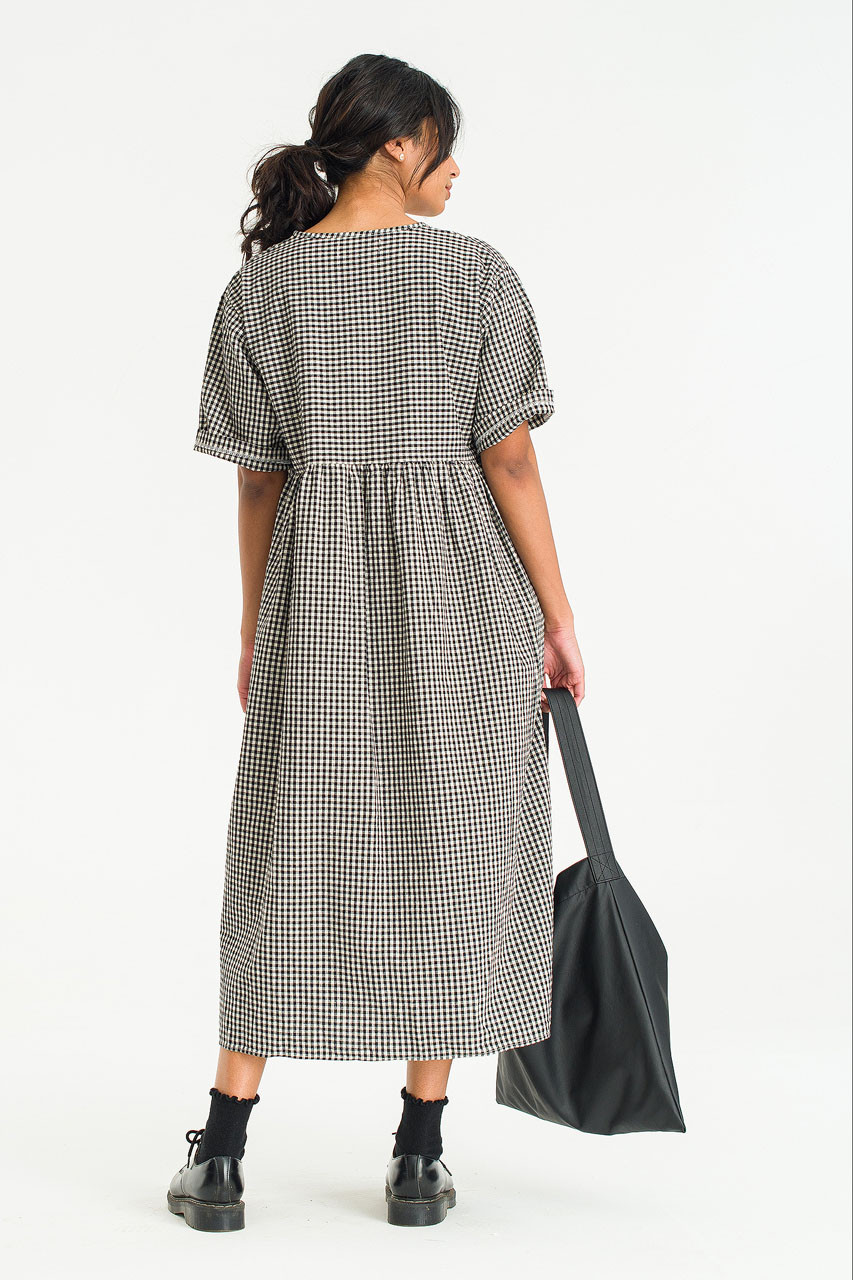 Faye Ribbon Dress, Gingham Black
