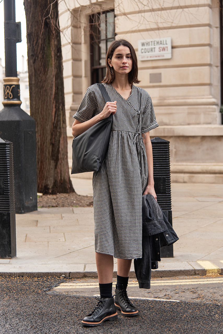 Faye Ribbon Dress, Gingham Black