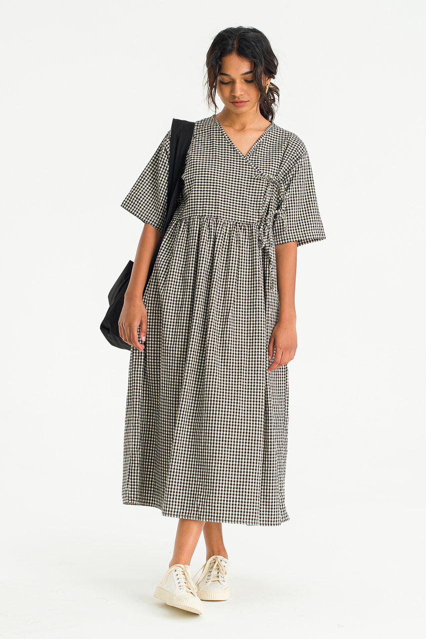 Faye Ribbon Dress, Gingham Black