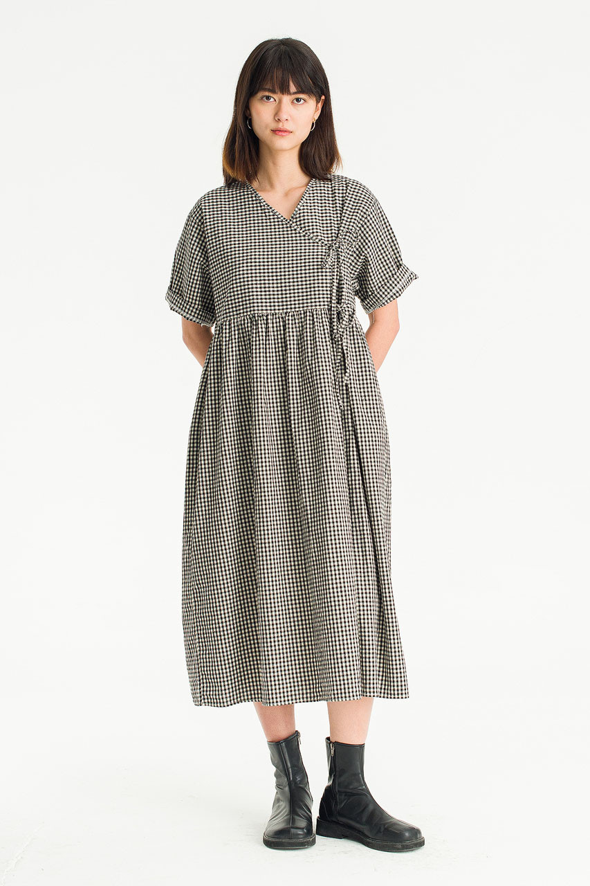 Faye Ribbon Dress, Gingham Black
