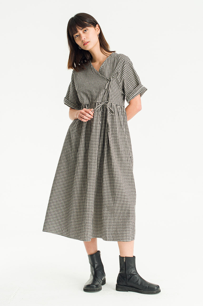 Faye Ribbon Dress, Gingham Black