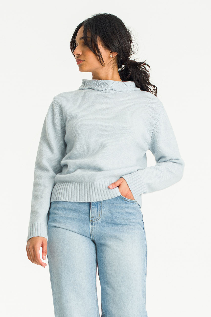 Elena Crochet Neck Jumper, Sky Blue (Limited Time Offer)