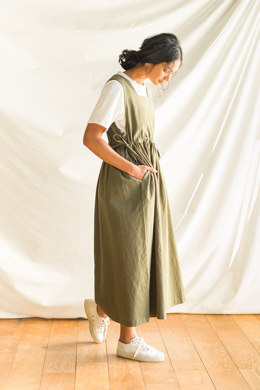 Martha Twin Ribbon Dress, Khaki