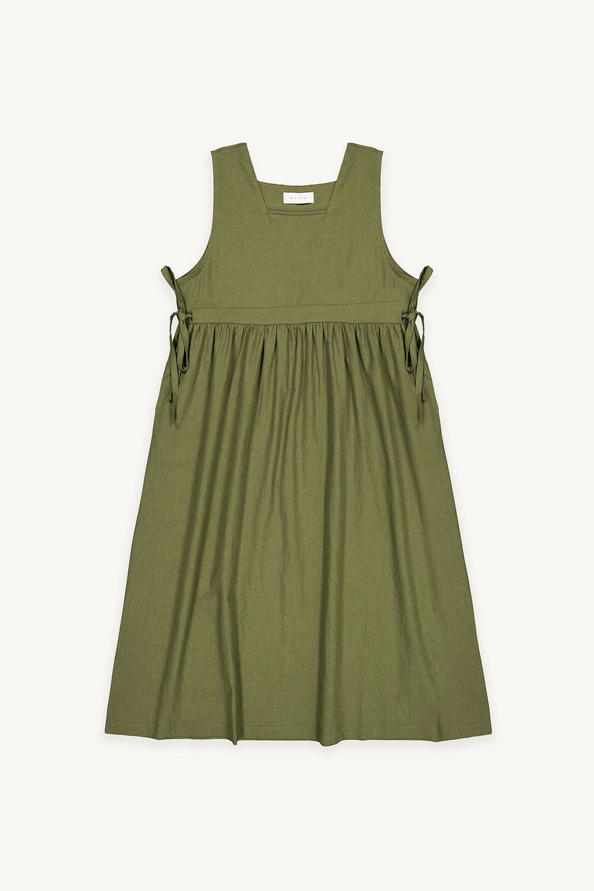 Martha Twin Ribbon Dress, Khaki