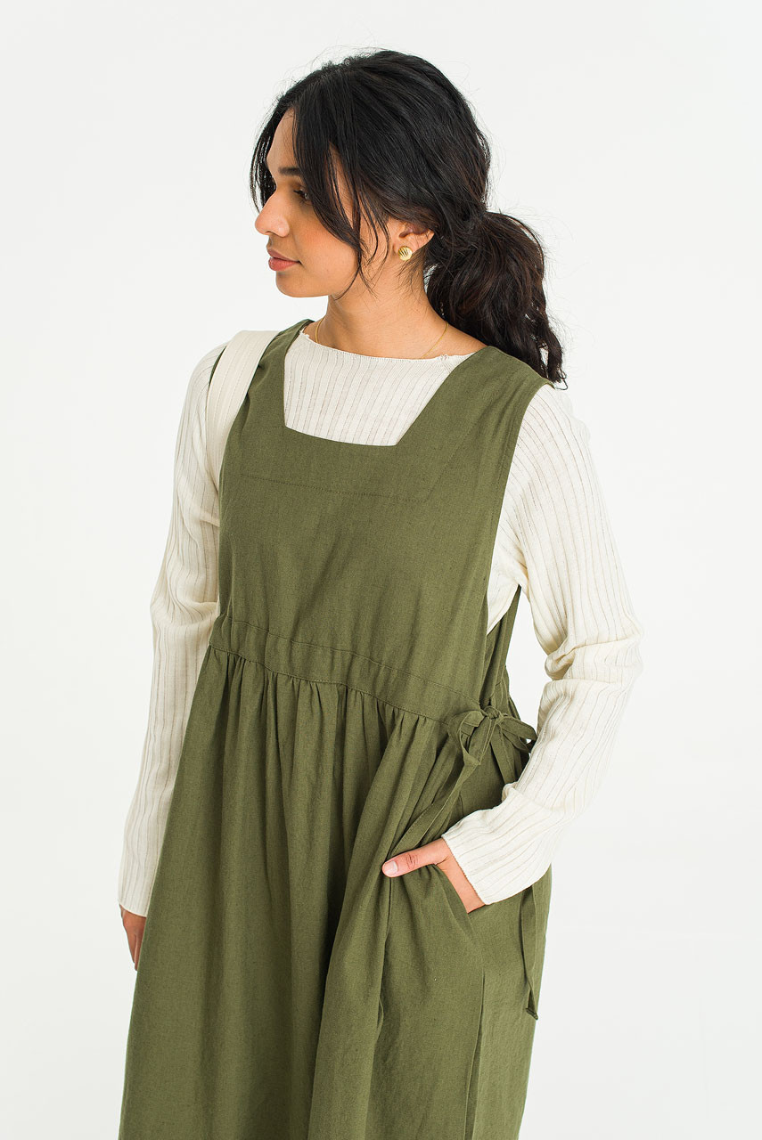 Martha Twin Ribbon Dress, Khaki