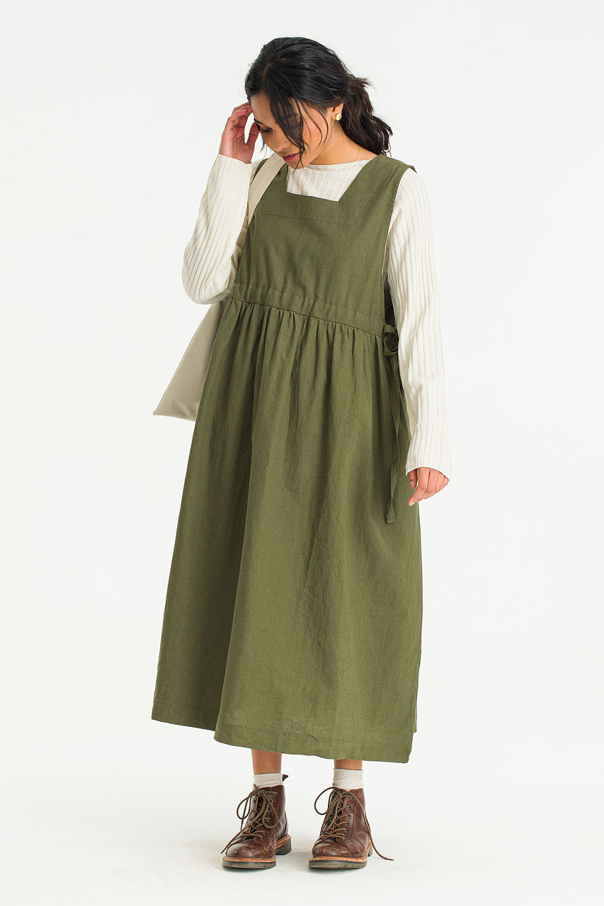 Martha Twin Ribbon Dress, Khaki