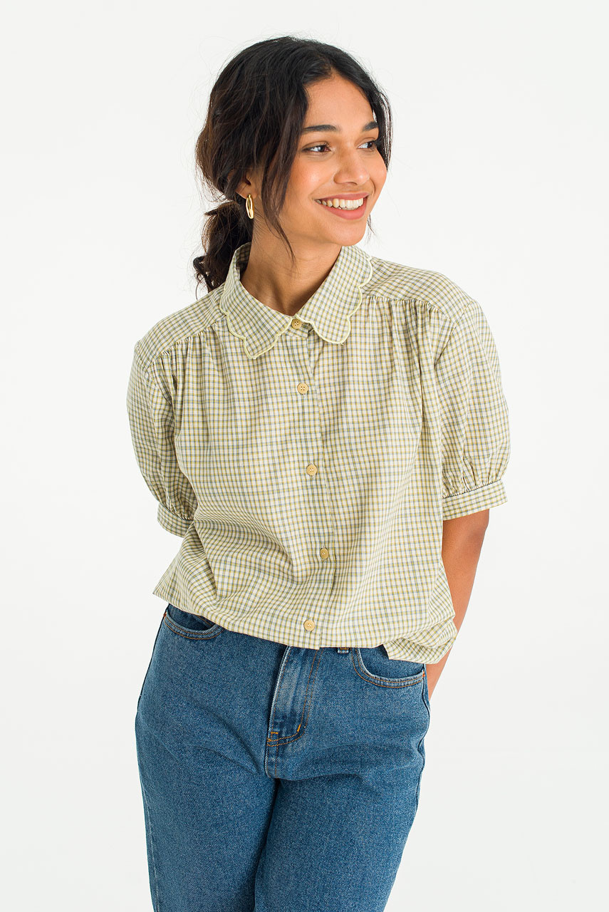 Nori Check Blouse, Beige
