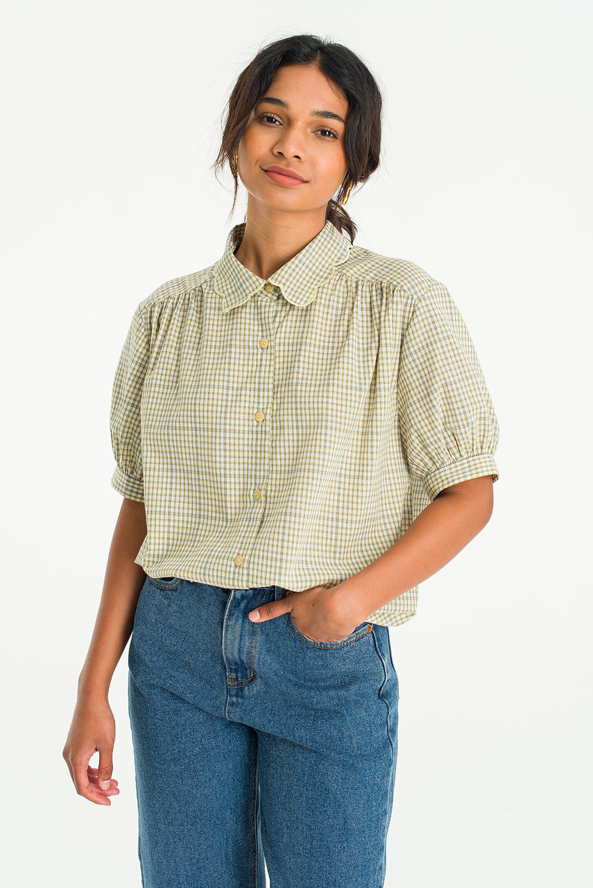 Nori Check Blouse, Beige