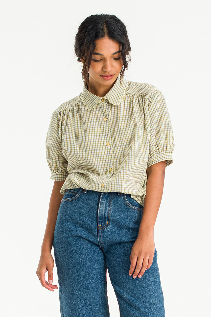Nori Check Blouse, Beige