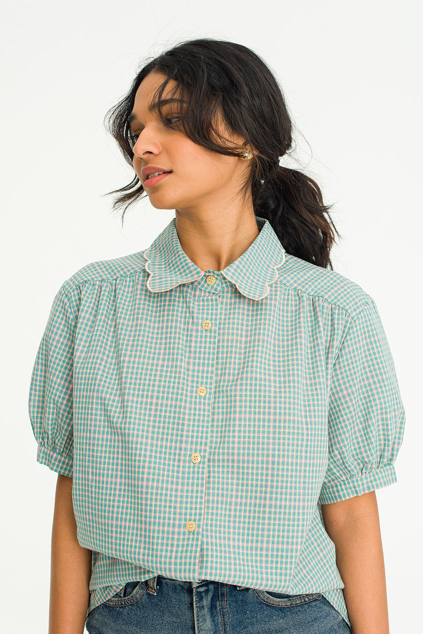 Nori Check Blouse, Khaki