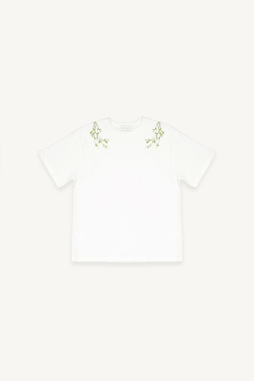Daisy Embroidered Tee, White