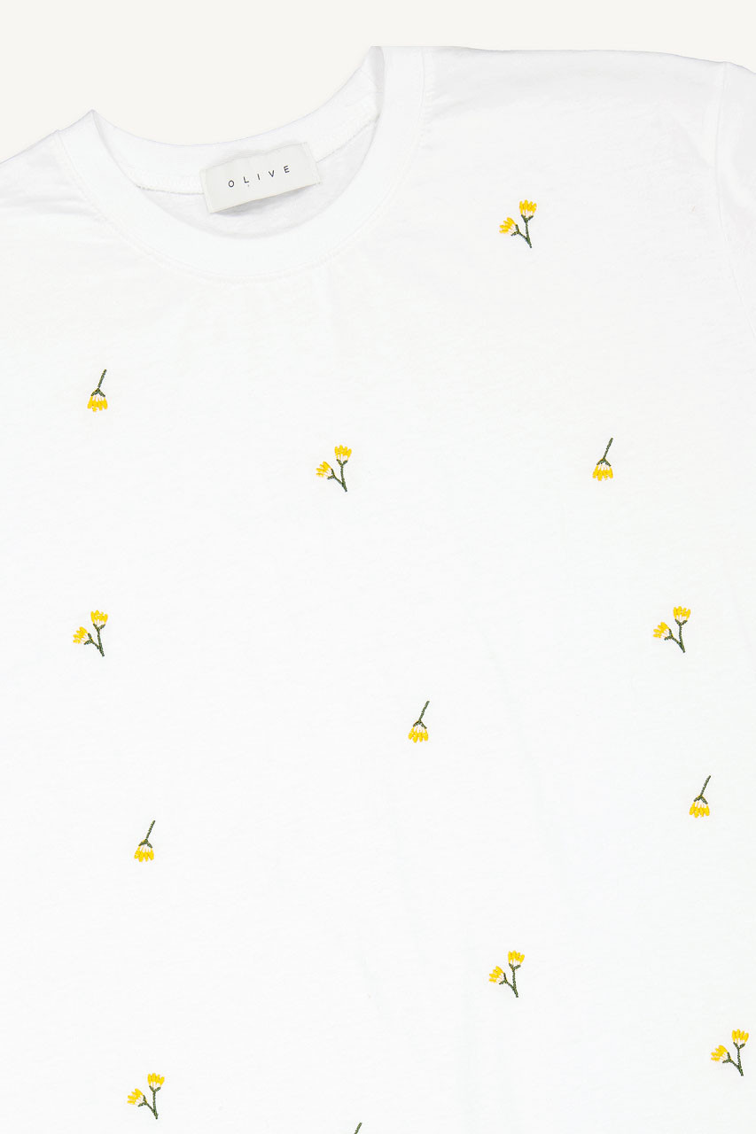 Dandelion Embroidered Tee, White