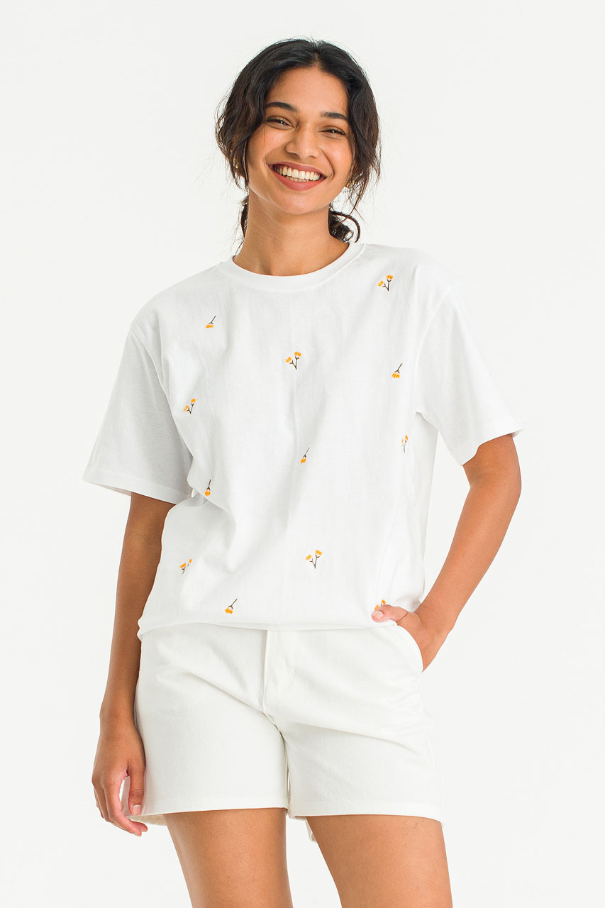 Dandelion Embroidered Tee, White
