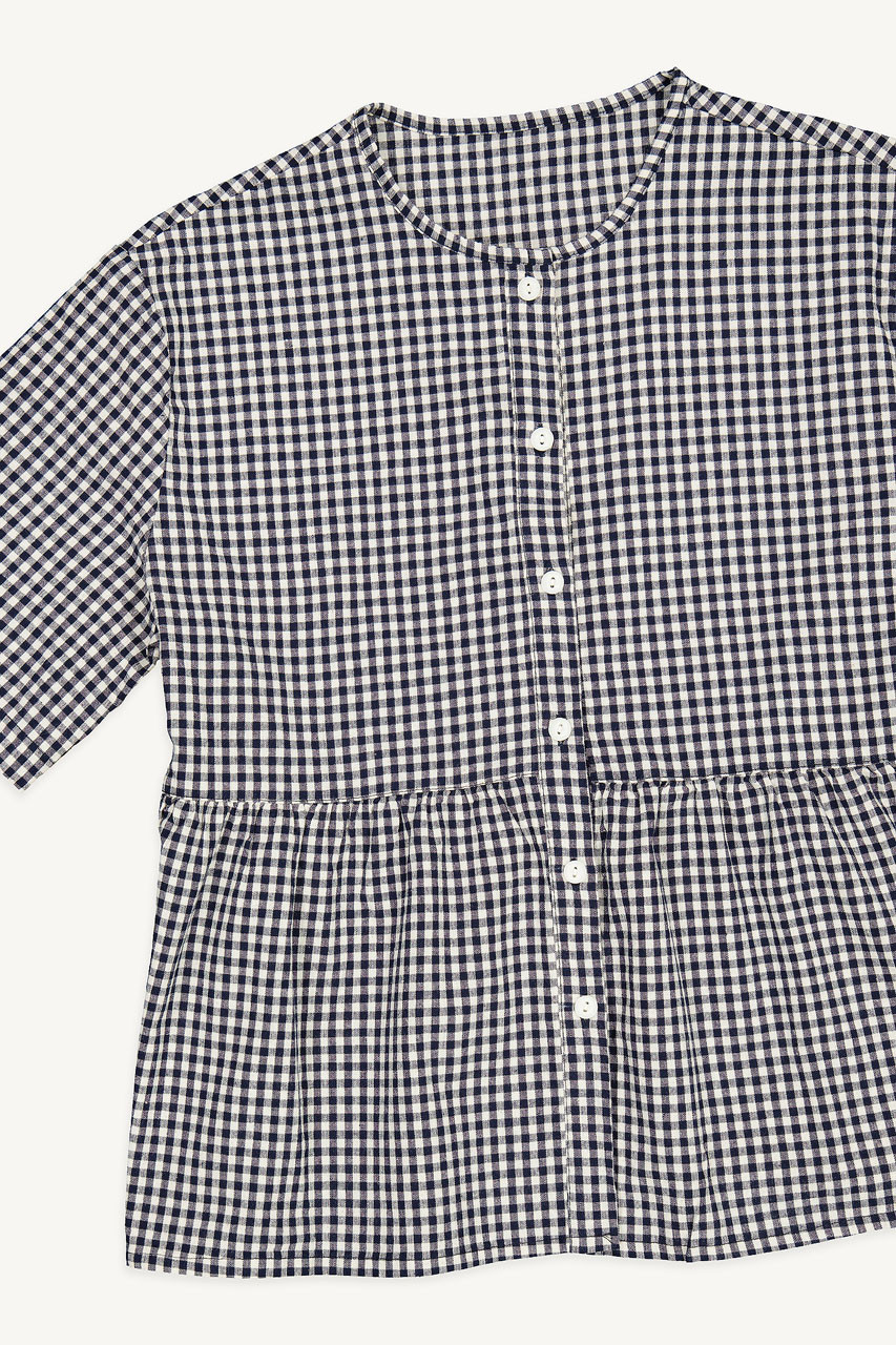 Faye Gingham Half Sleeve Blouse, Navy