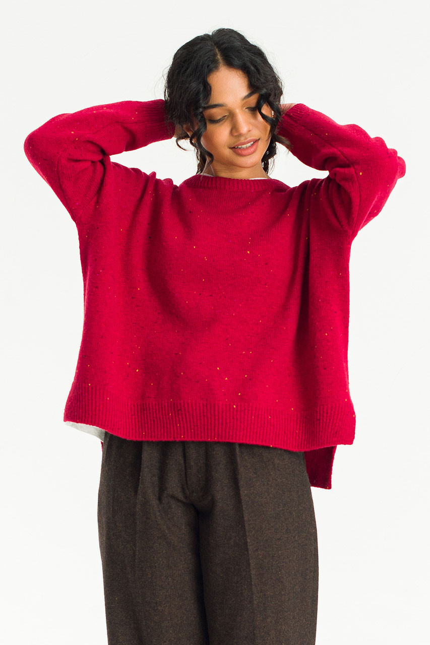 Boucle Round Neck Jumper, Mix Wine
