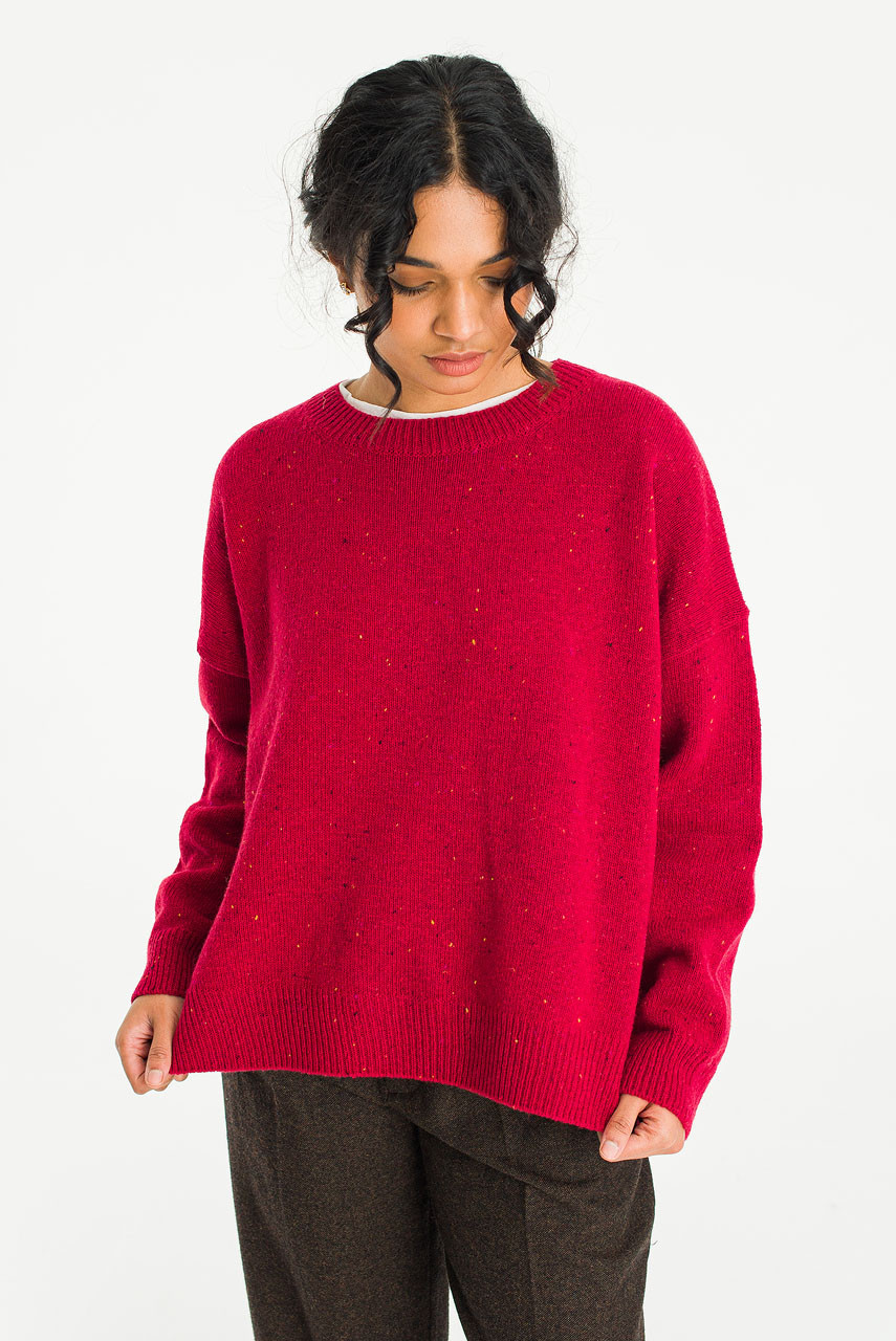 Boucle Round Neck Jumper, Mix Wine