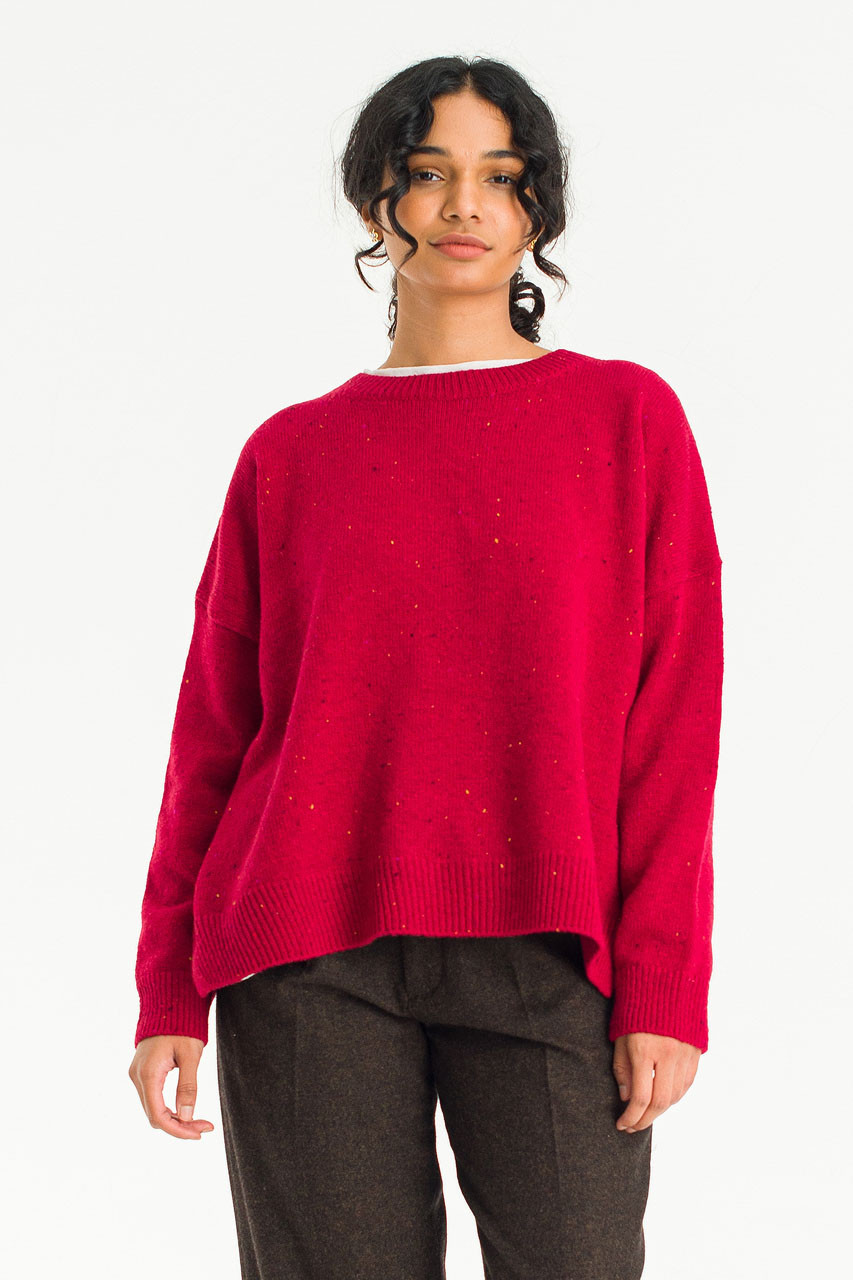 Boucle Round Neck Jumper, Mix Wine