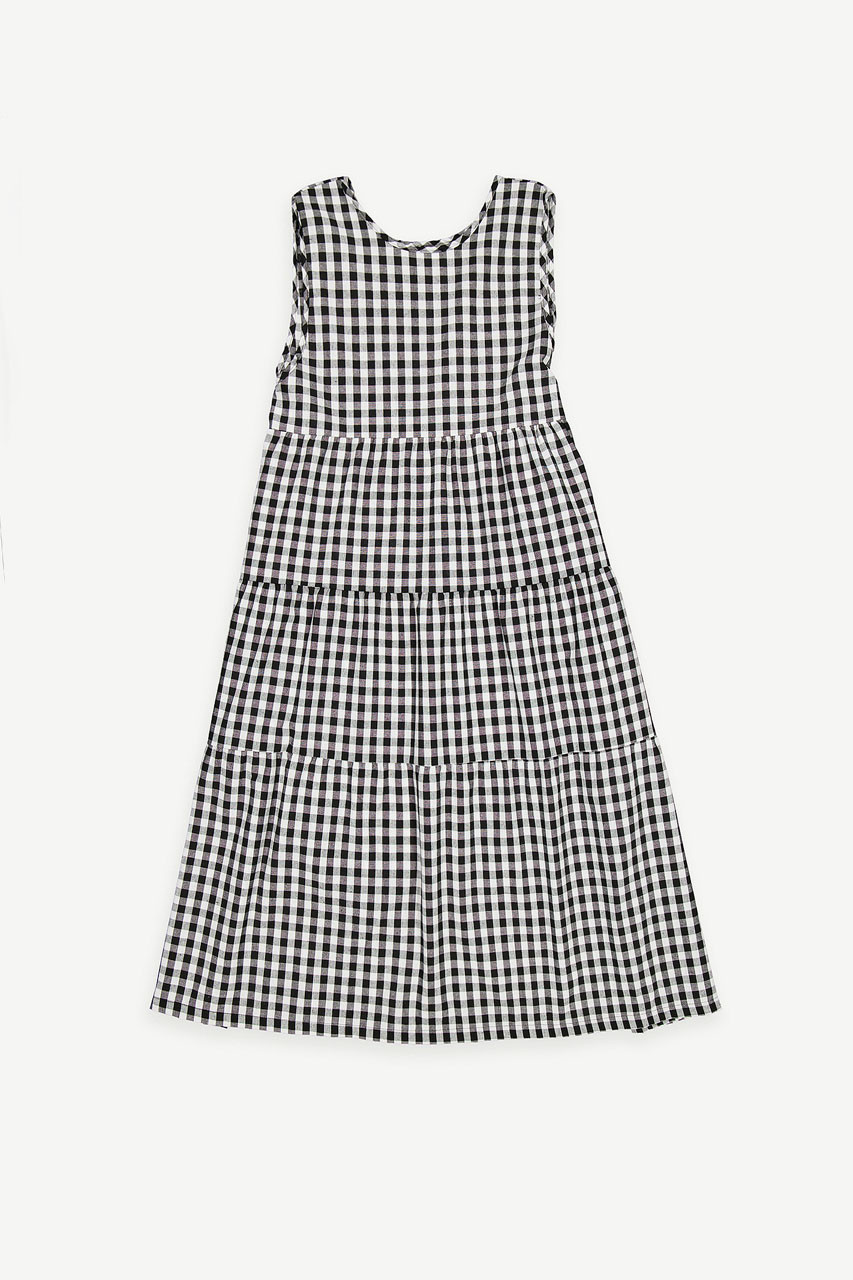 Tiered Gingham Check Dress, Black