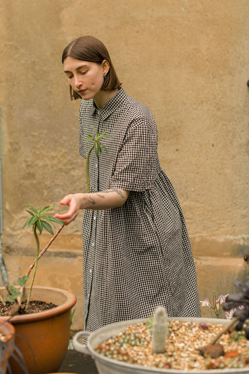 Gingham Shirt Dress, Black