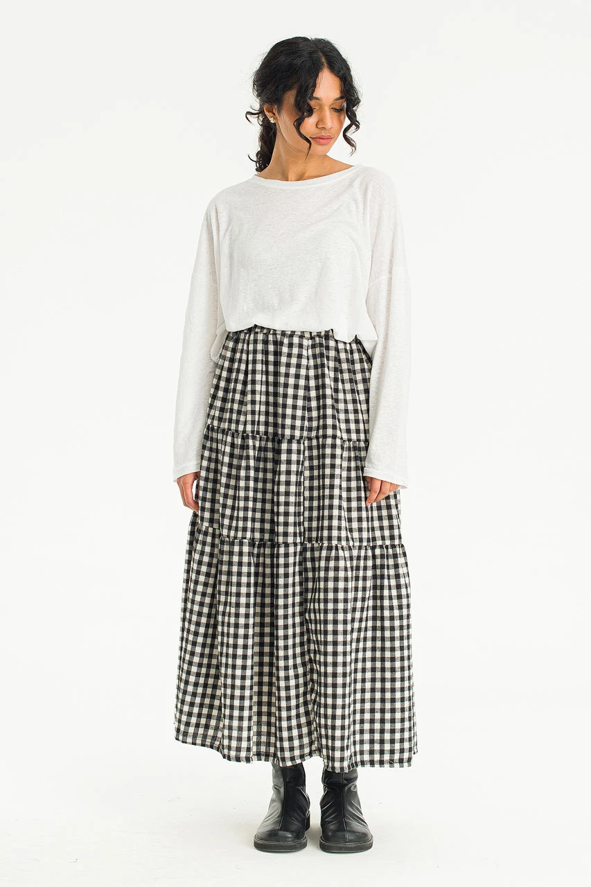 Faye Gingham Skirt, Black