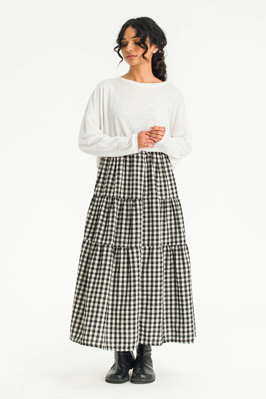 Faye Gingham Skirt, Black