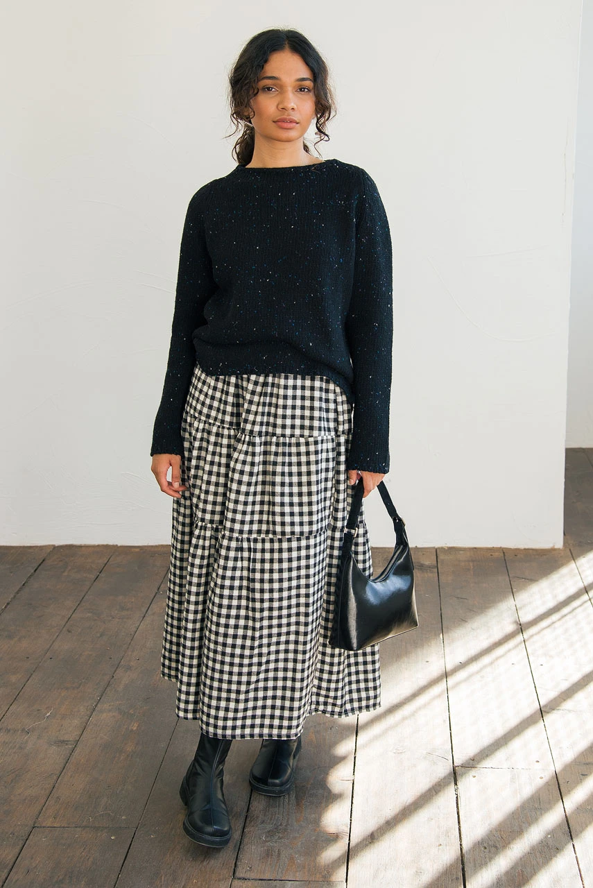 Faye Gingham Skirt, Black