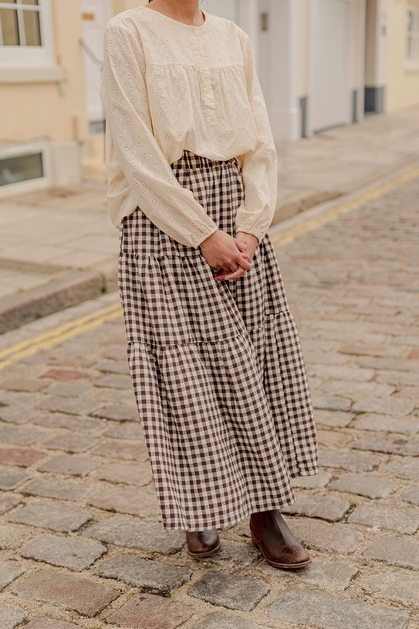 Faye Gingham Skirt, Brown