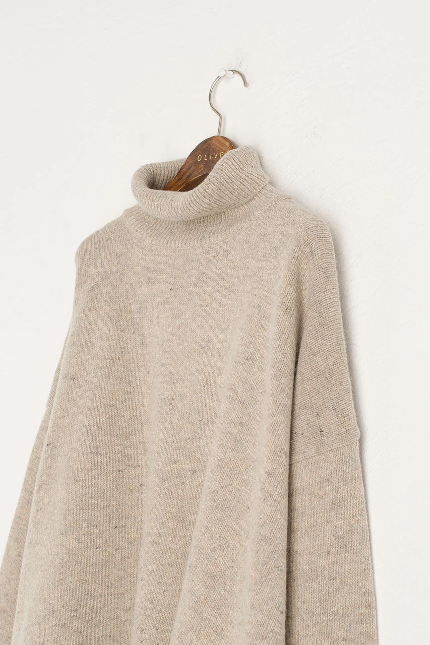 Oversize Boucle Roll Neck Jumper, Pebble