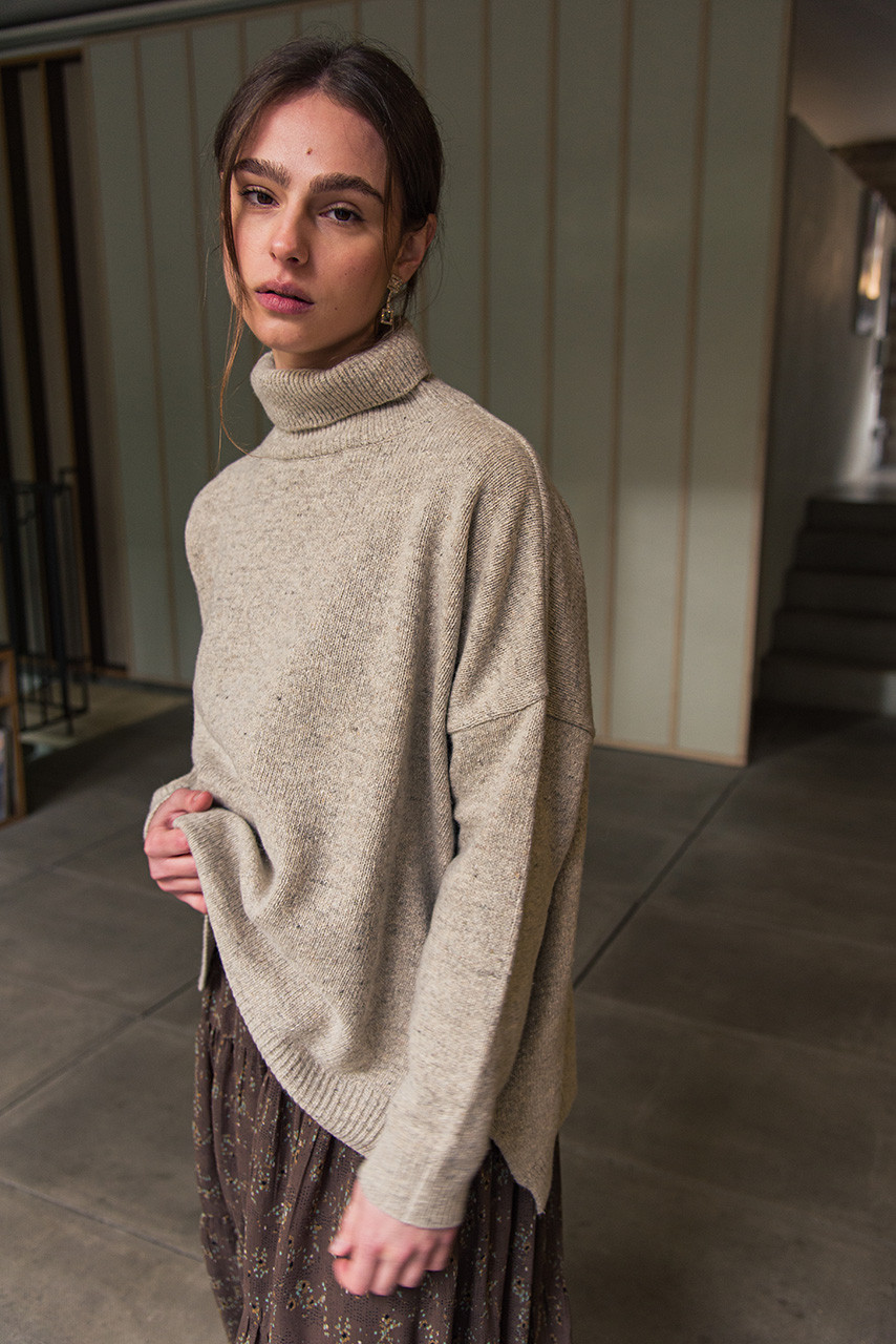 Oversize Boucle Roll Neck Jumper, Pebble