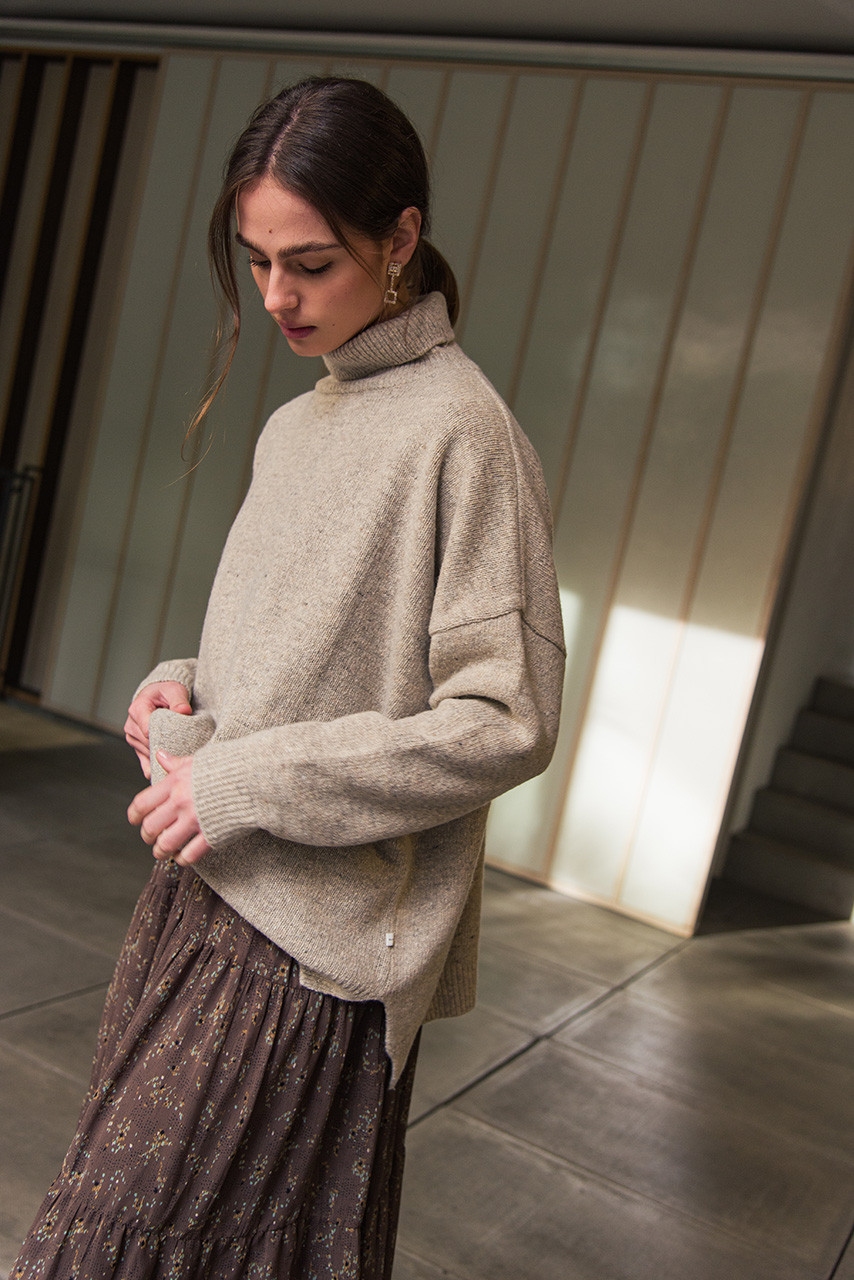 Oversize Boucle Roll Neck Jumper, Pebble