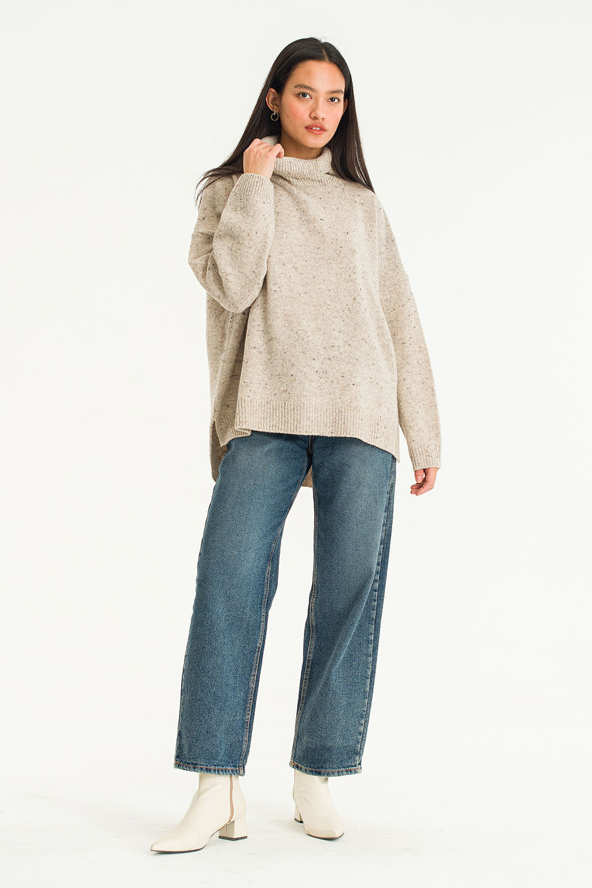 Oversize Boucle Roll Neck Jumper, Pebble