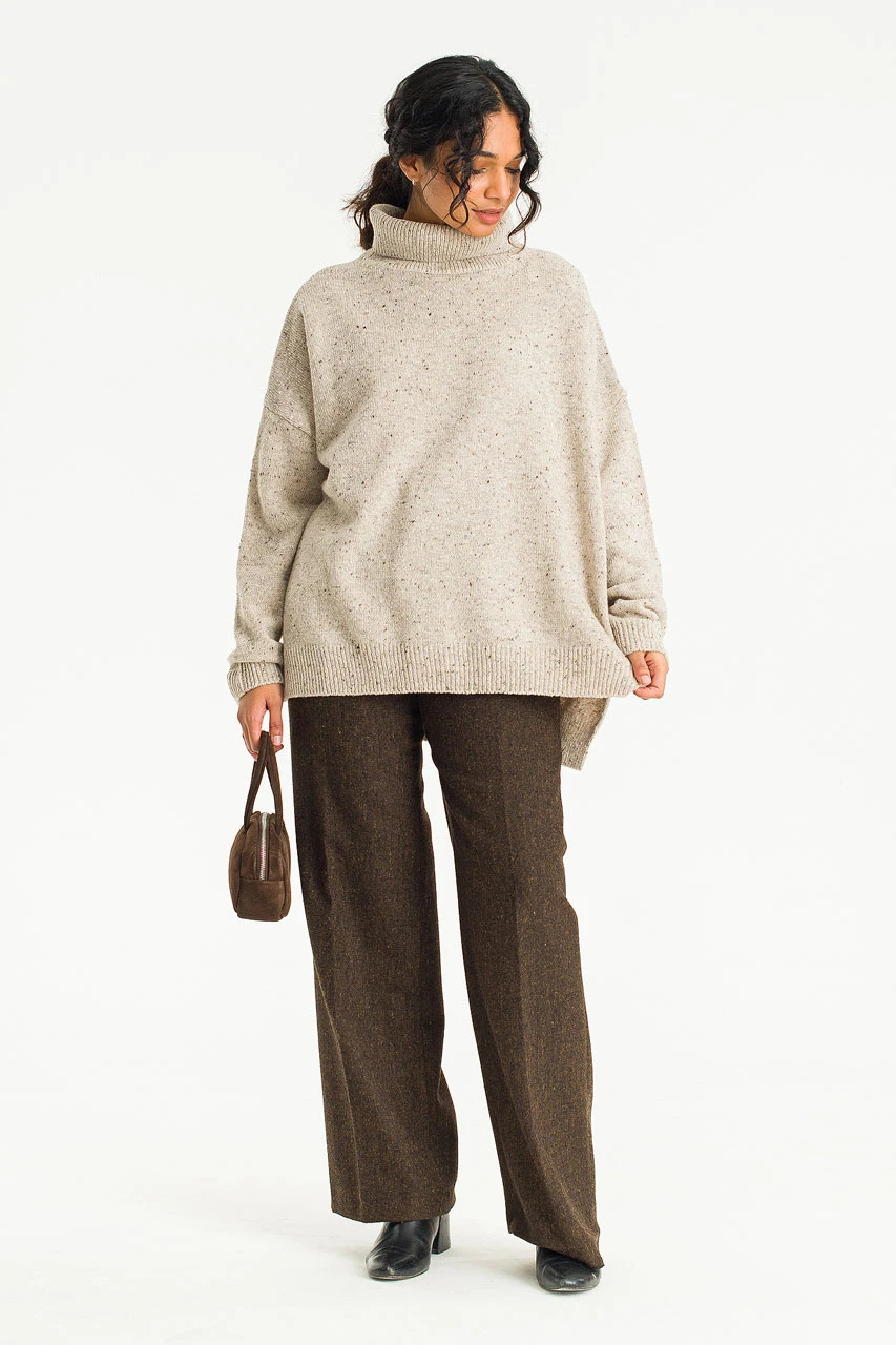 Oversize Boucle Roll Neck Jumper, Pebble