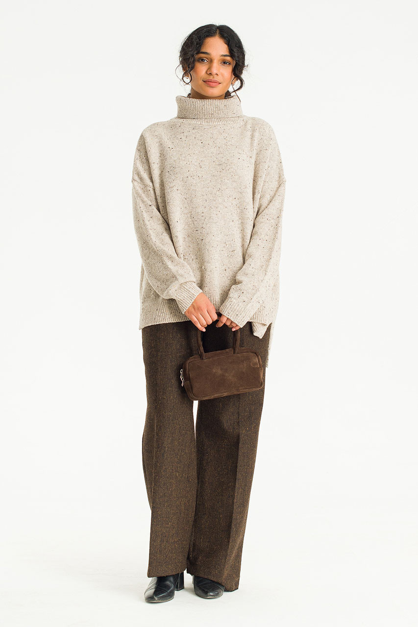 Oversize Boucle Roll Neck Jumper, Pebble