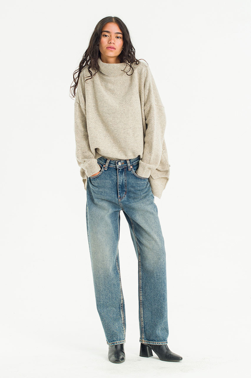 Oversize Boucle Roll Neck Jumper, Pebble