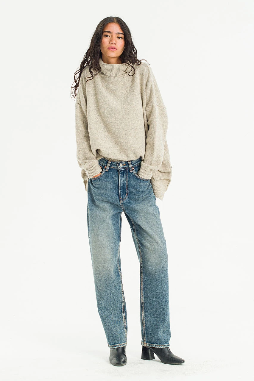 Oversize Boucle Roll Neck Jumper, Pebble