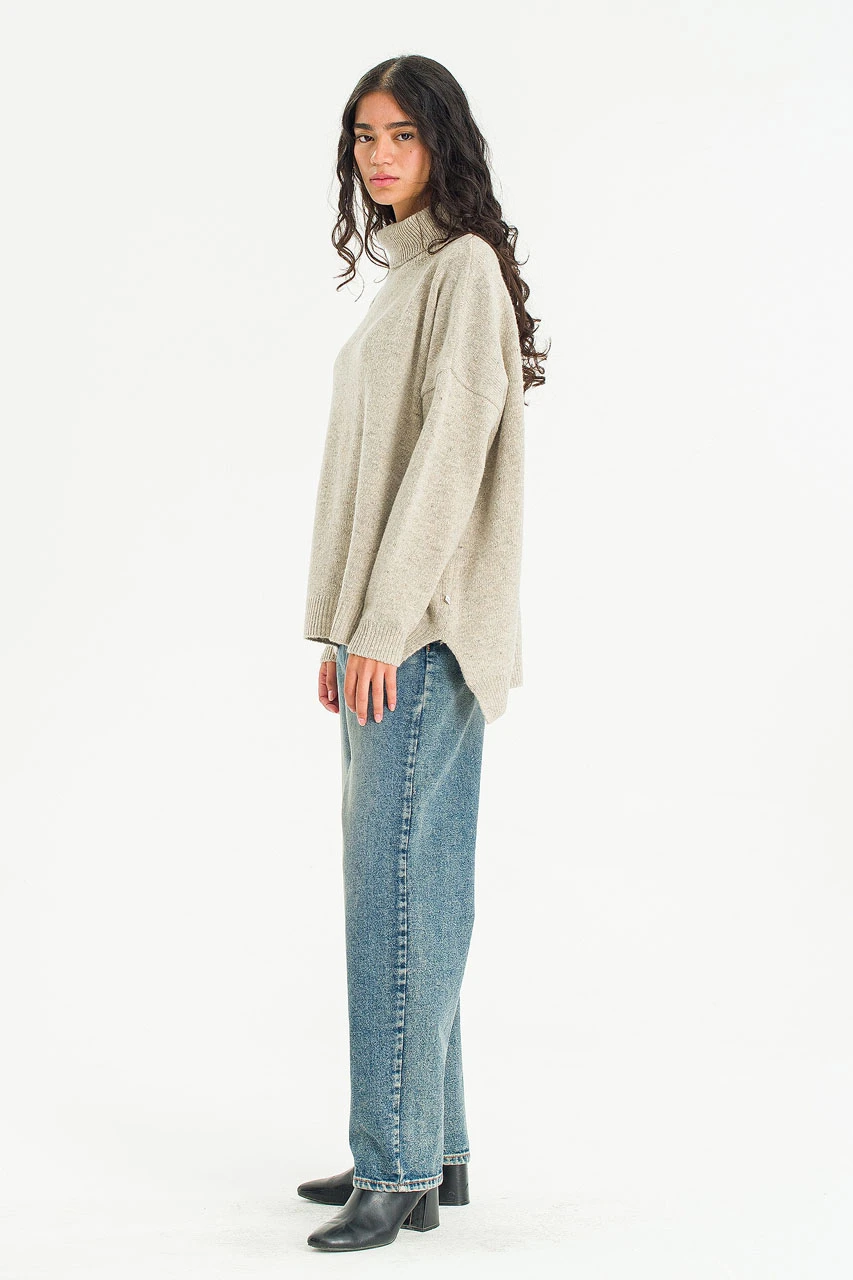 Oversize Boucle Roll Neck Jumper, Pebble