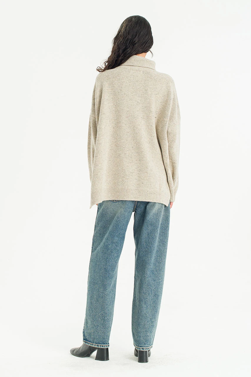 Oversize Boucle Roll Neck Jumper, Pebble
