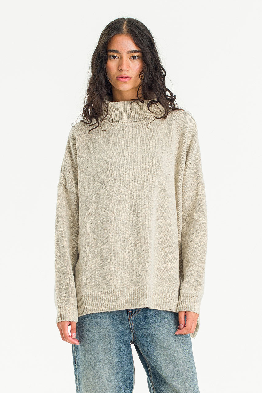 Oversize Boucle Roll Neck Jumper, Pebble